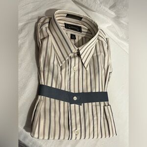 Elegant Beige and Brown Striped Dress Shirt‎